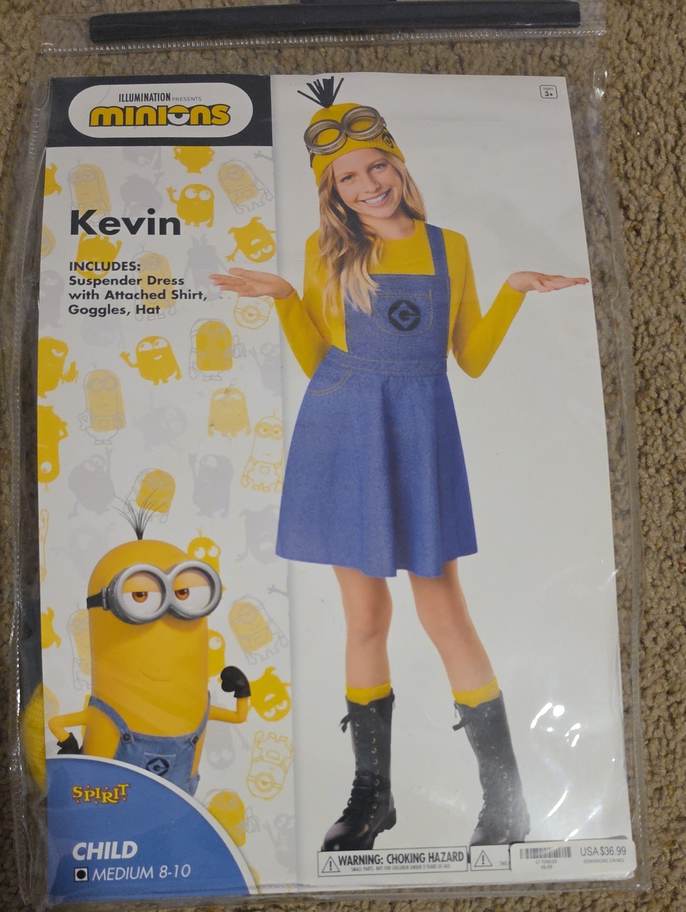 Spirit Girls Minions Kevin Yellow Top with Blue Suspender Dress Costume